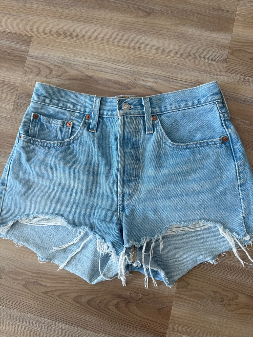 Levi's Light Blue Distressed Denim Cutoff Shorts